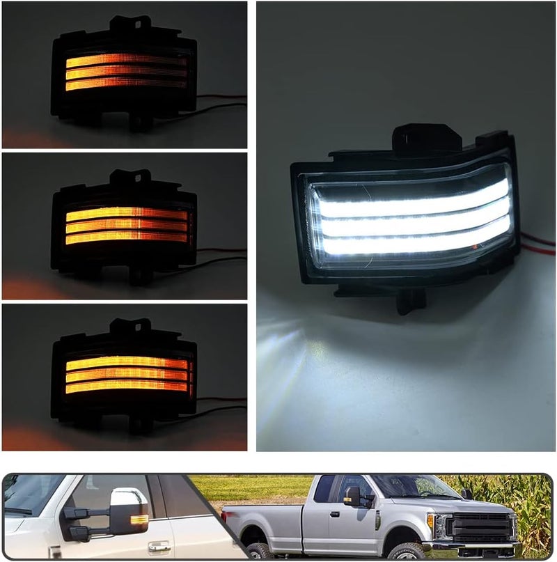 Mingrui test 2Pcs Sequential LED Side Mirror Marker Light for Ford F150 2015-2023, F250 F350 F450 F550 Super Duty 2017-2023 Amber Dynamic Blinker Indicator Turn Signal Light White Driving/Running Light Clear Lens - Image 2